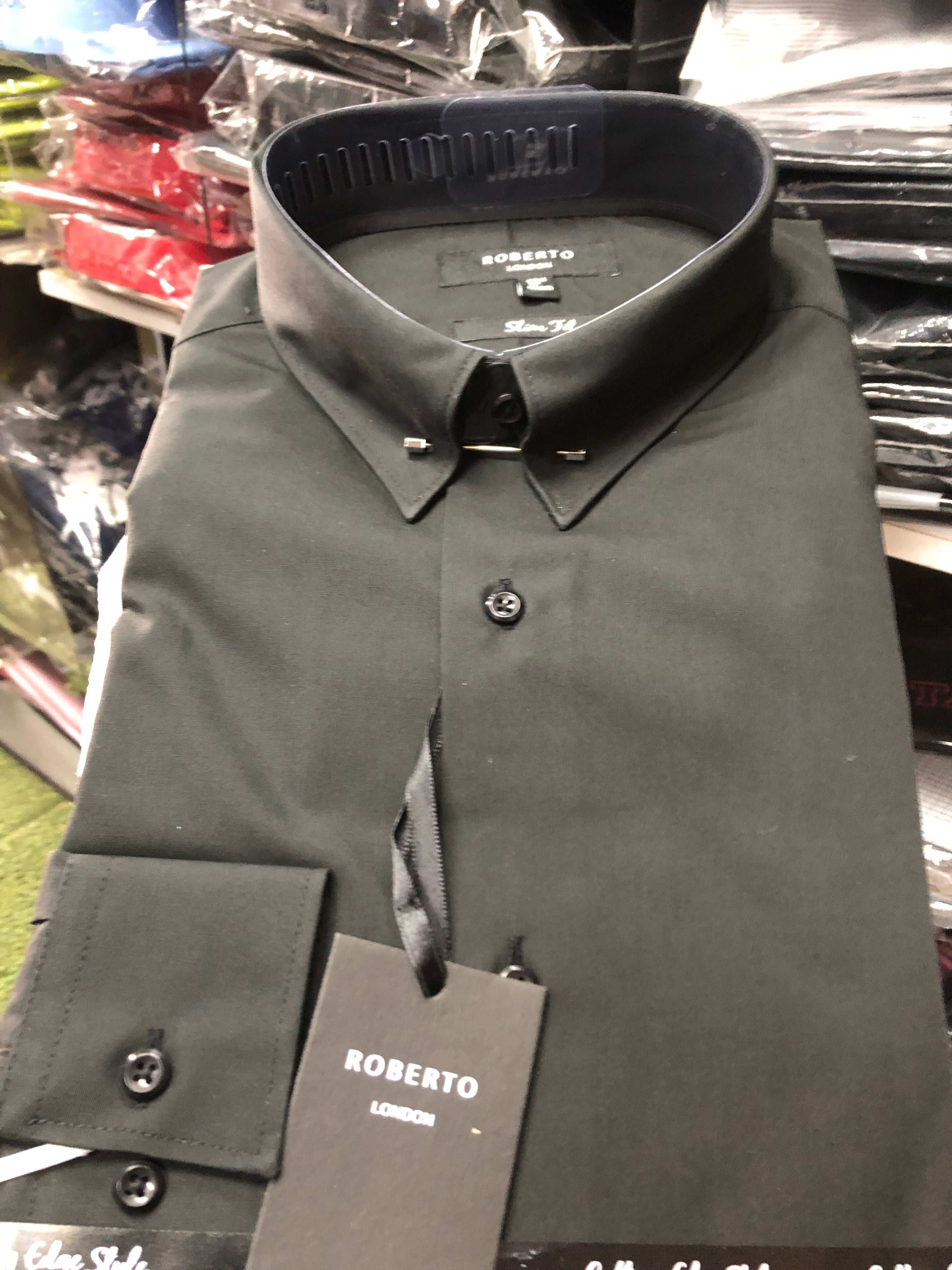 Roberto London Black Pin Collar Shirt