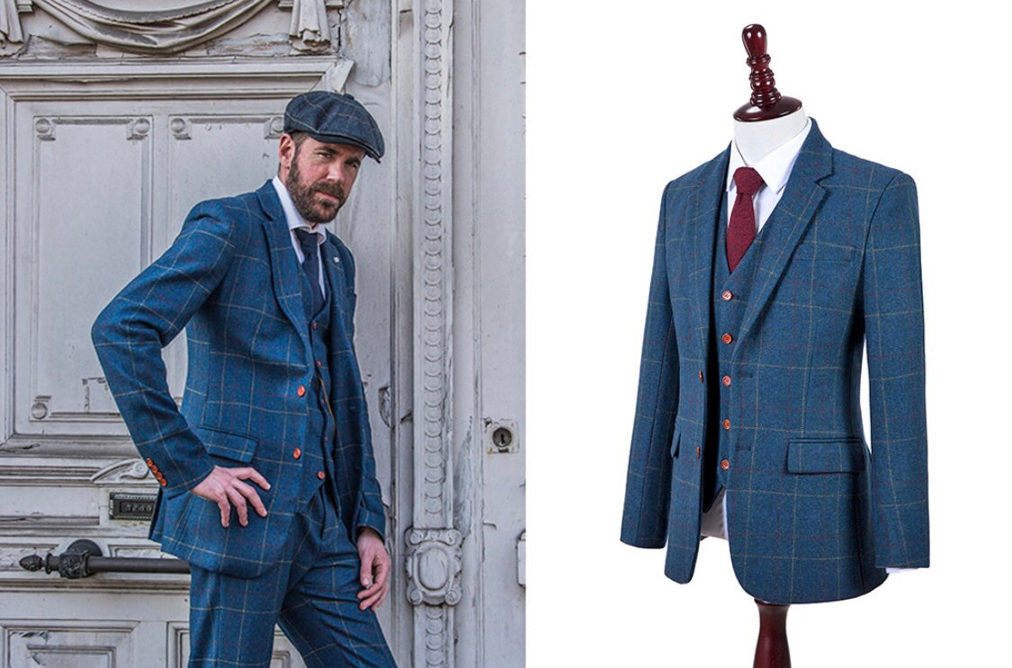 Shelby 4 piece overcheck green wool suit