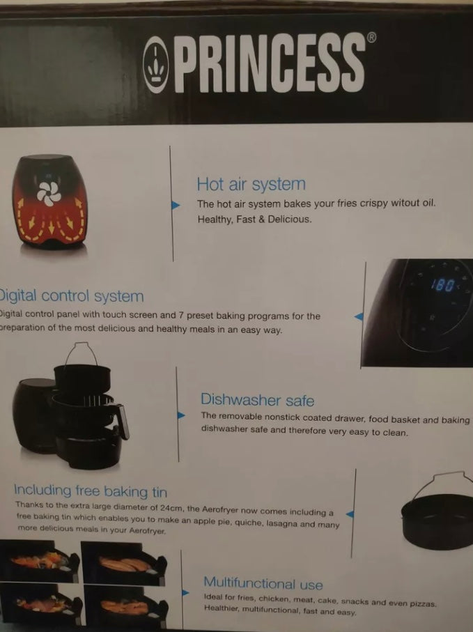 Princess Digital Air Fryer XL 5.2L 1700W Family Size +Baking Tin NEW Black 18205