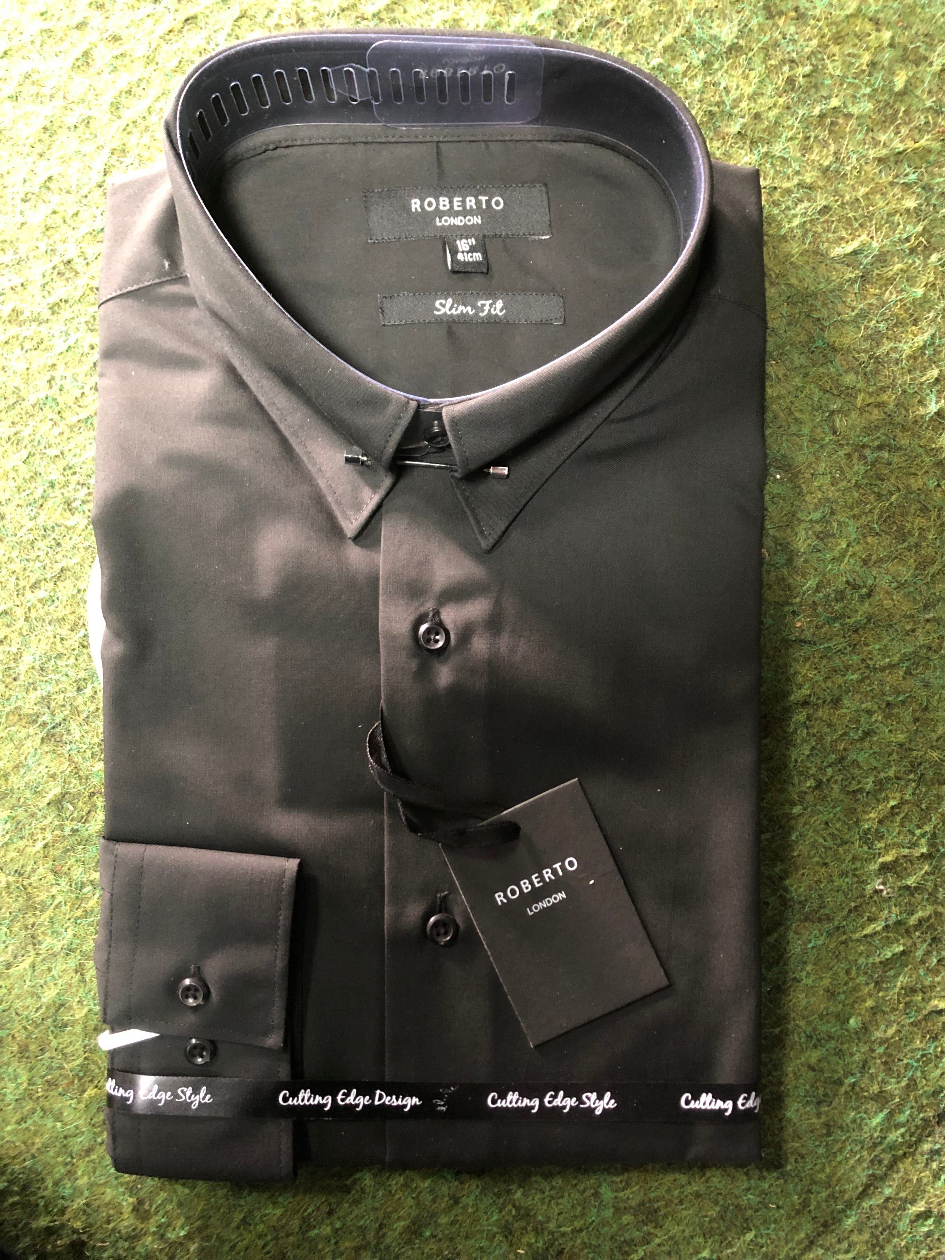 Roberto London Black Pin Collar Shirt