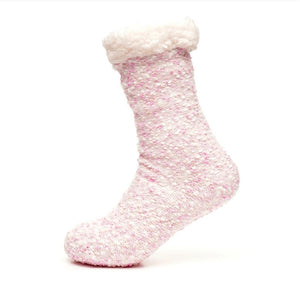 Buy 2 Get 1 pair FREE Ladies Lounge chenelle knit slippers Socks Sherpa Fleece Lined Popcorn,Leopard Texture UK4-7