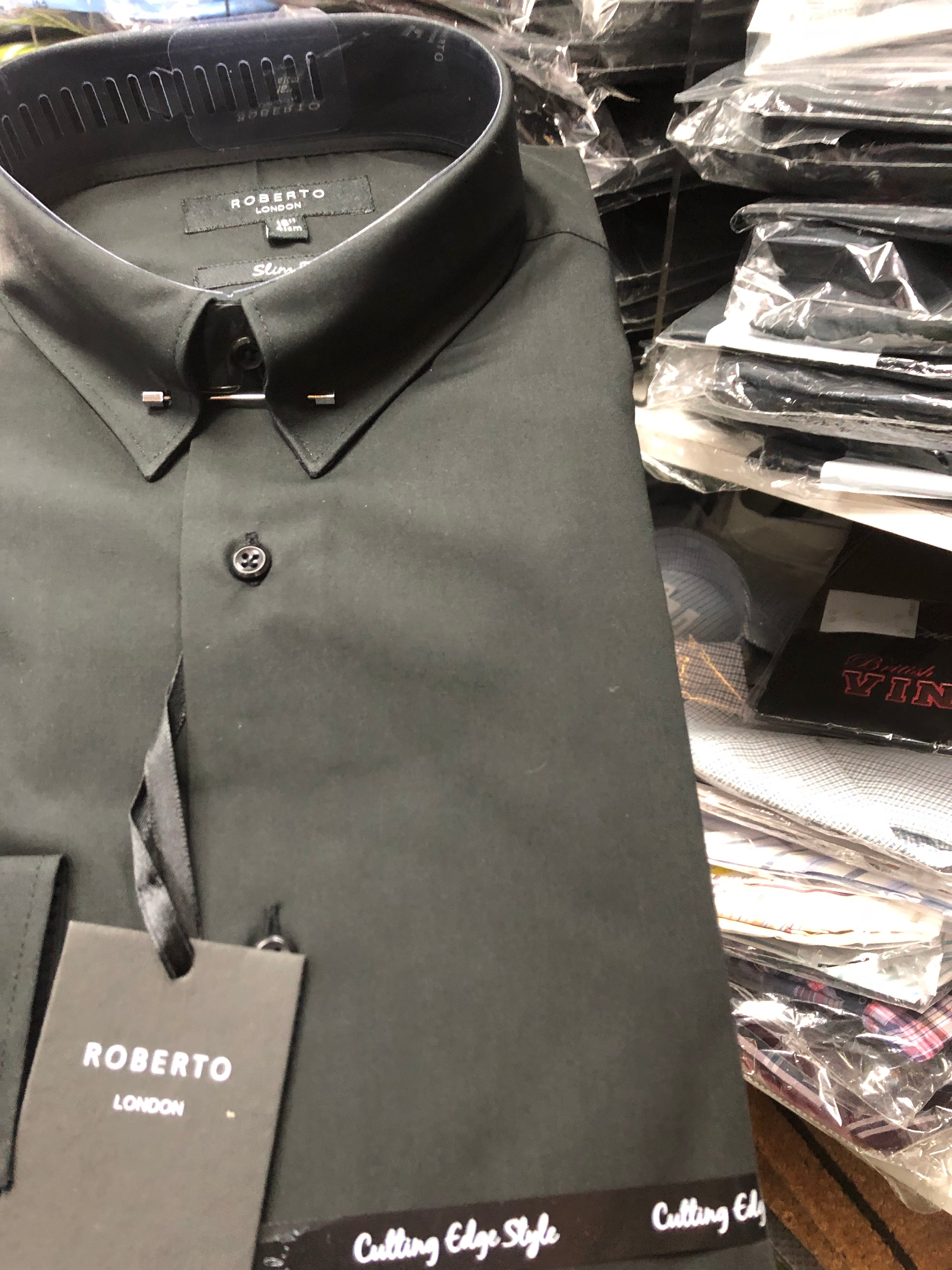 Roberto London Black Pin Collar Shirt