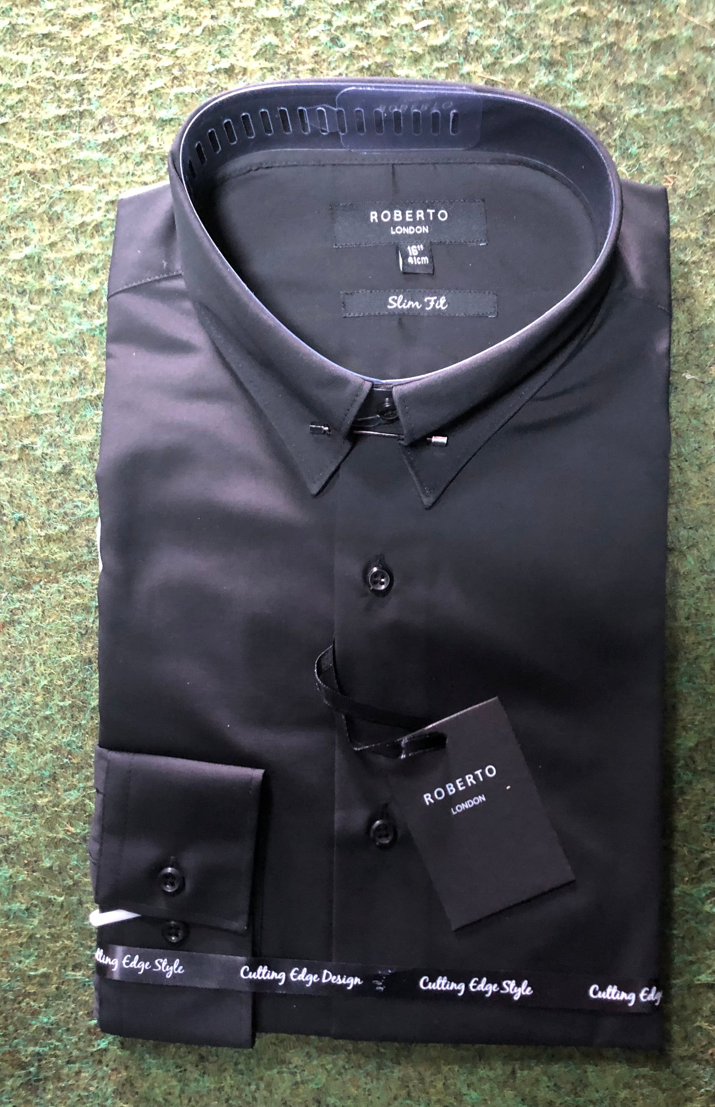 Roberto London Black Pin Collar Shirt