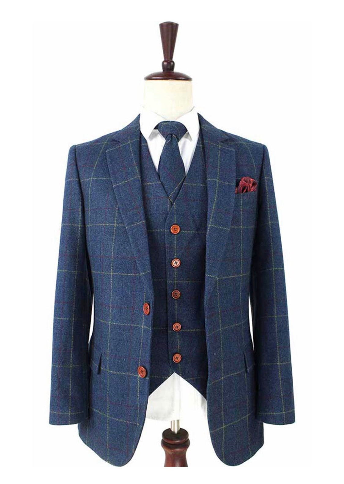 Shelby 4 piece overcheck green wool suit