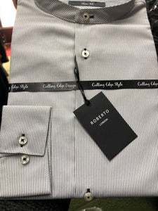 Roberto London Grey Grandad Collarless Shirt