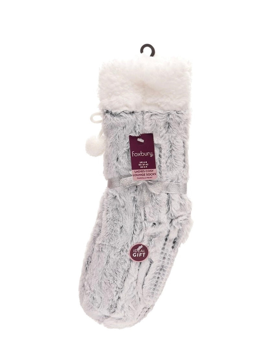 Buy 2 Get 1 pair FREE Ladies Lounge chenelle knit slippers Socks Sherpa Fleece Lined Popcorn,Leopard Texture UK4-7