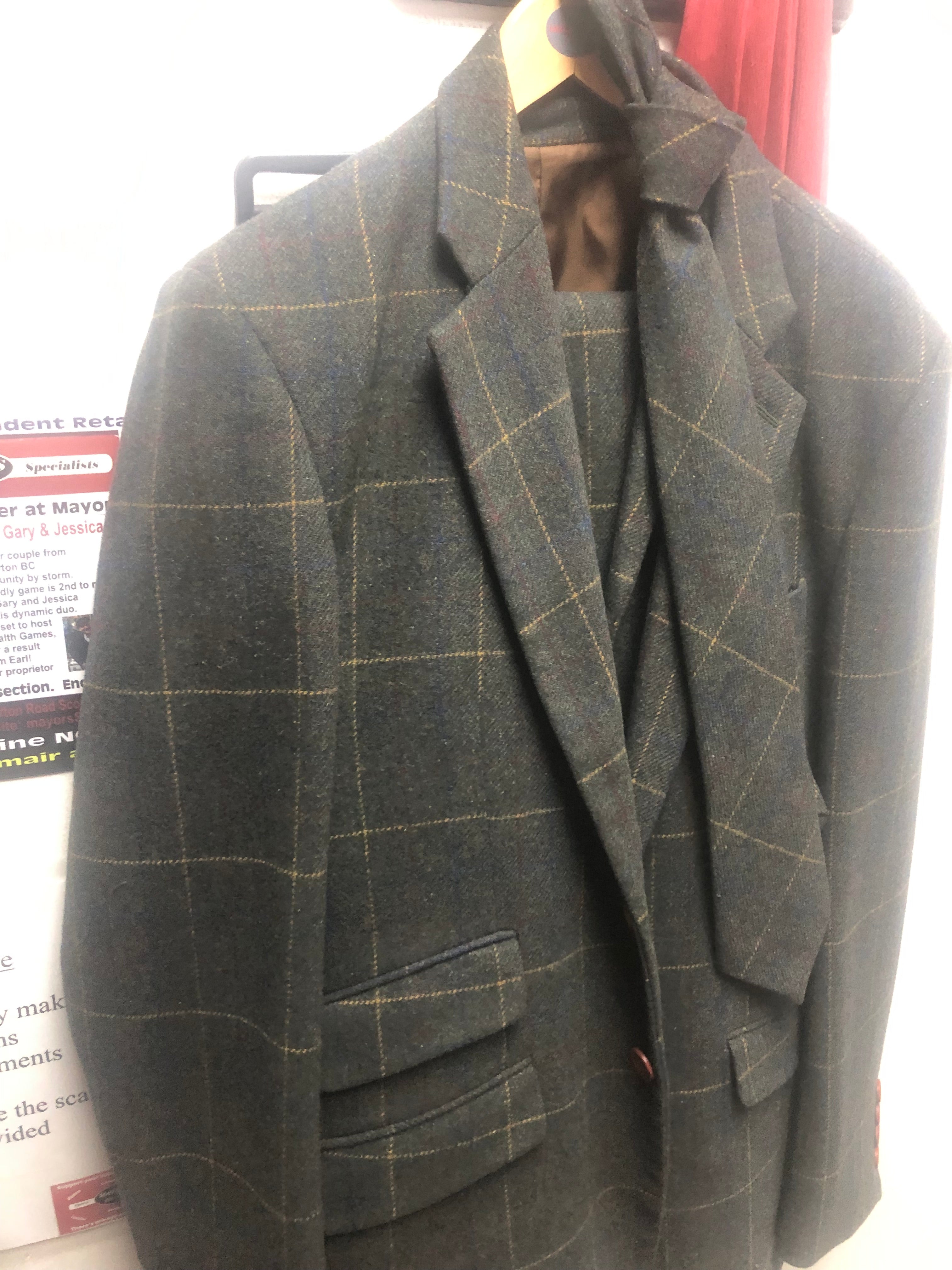 Shelby 4 piece overcheck green wool suit