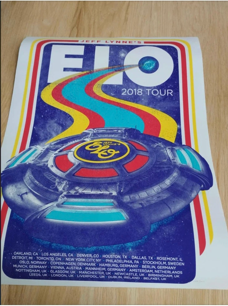 E.L.O. POSTER Jeff Lynne’s ELO - 2018 Tour Poster Numbered Lithograph 61cm MINT