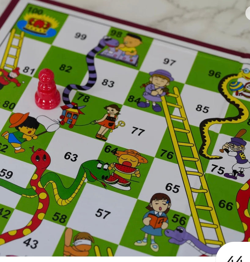 M.Y Traditional Games Snakes and Ladders Kids Board Game Family Play Set Traditional Children Games