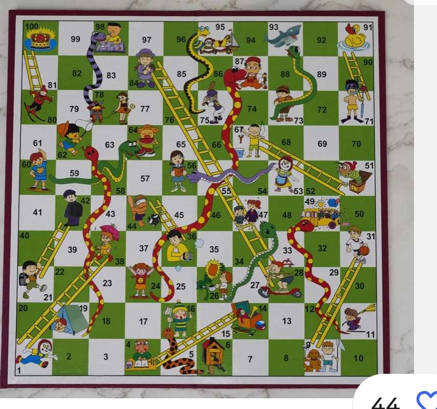 M.Y Traditional Games Snakes and Ladders Kids Board Game Family Play Set Traditional Children Games