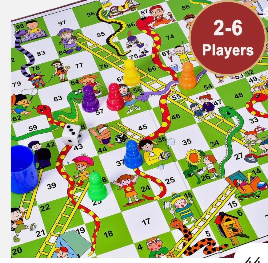 M.Y Traditional Games Snakes and Ladders Kids Board Game Family Play Set Traditional Children Games