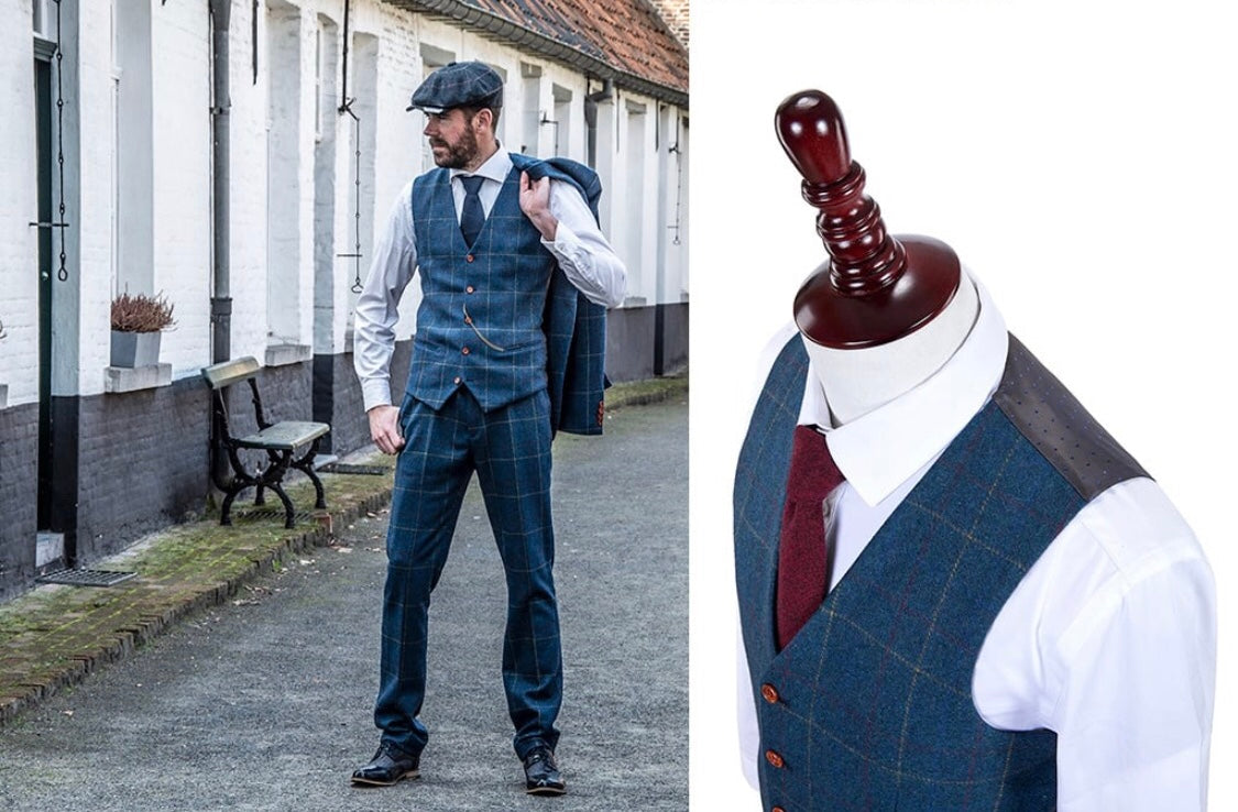 Shelby 4 piece overcheck green wool suit