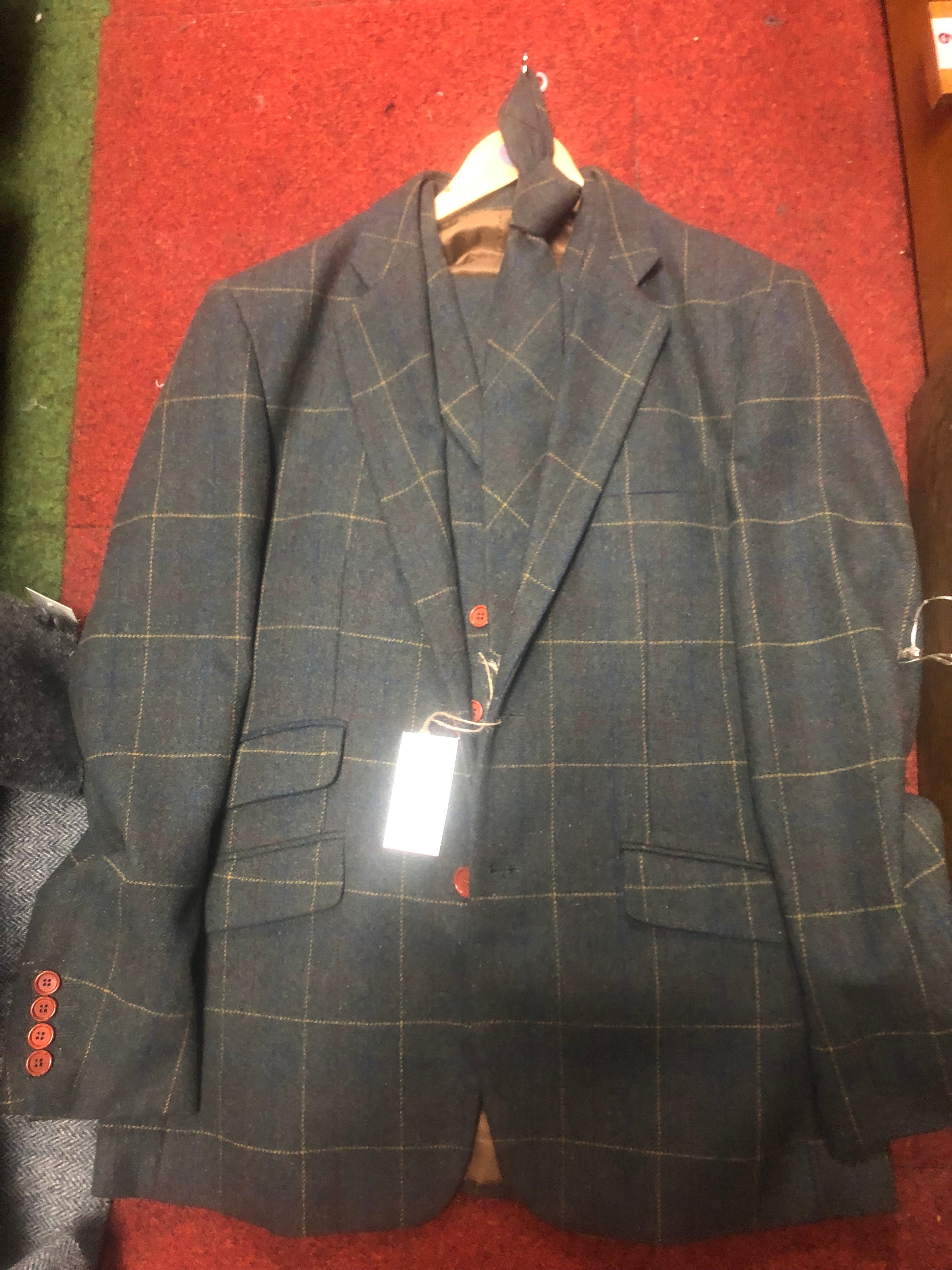 Shelby 4 piece overcheck green wool suit