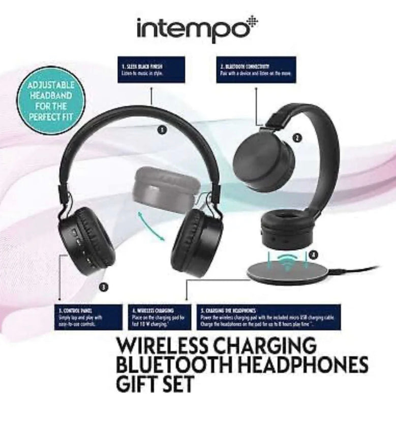 INTEMPO EE7067BLKPADSTKEU7 Wireless Bluetooth Headphones - Includes Charging Base.