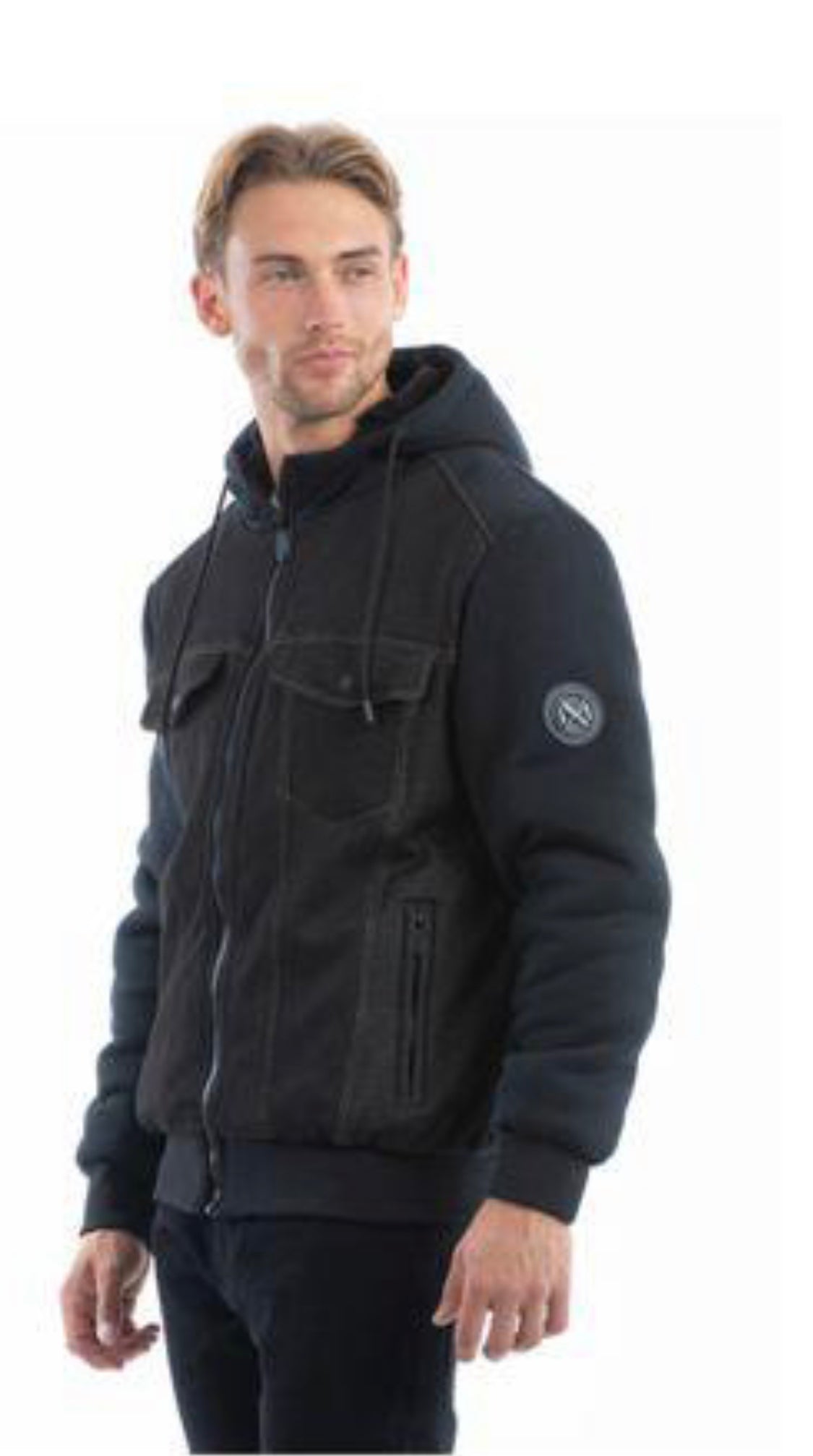 MX Flint Fur lined Black Denim front hooded zipper
