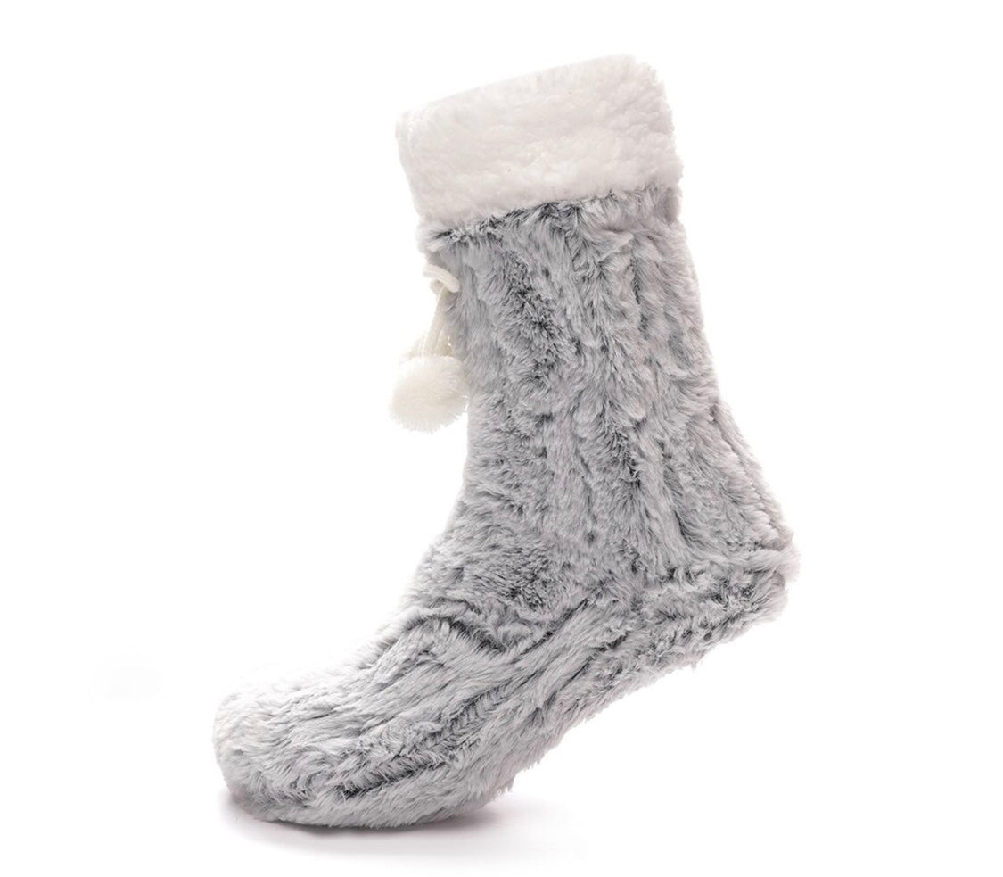 Buy 2 Get 1 pair FREE Ladies Lounge chenelle knit slippers Socks Sherpa Fleece Lined Popcorn,Leopard Texture UK4-7