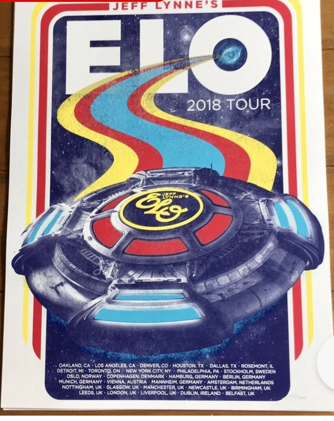 E.L.O. POSTER Jeff Lynne’s ELO - 2018 Tour Poster Numbered Lithograph 61cm MINT