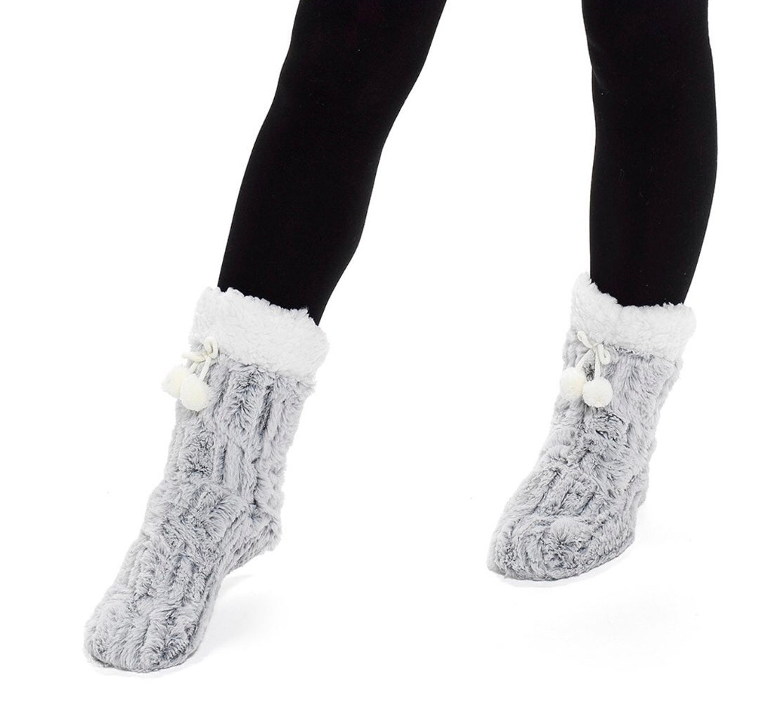 Buy 2 Get 1 pair FREE Ladies Lounge chenelle knit slippers Socks Sherpa Fleece Lined Popcorn,Leopard Texture UK4-7