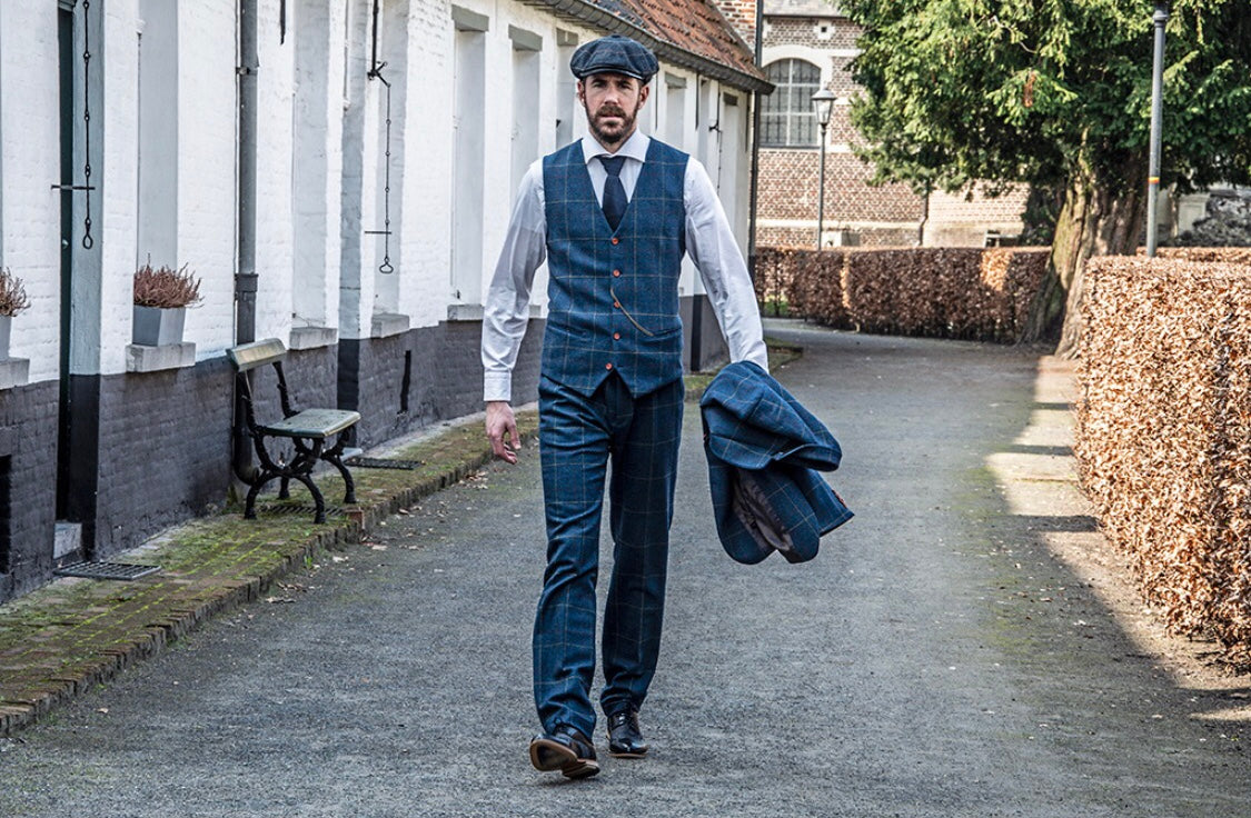 Shelby 4 piece overcheck green wool suit