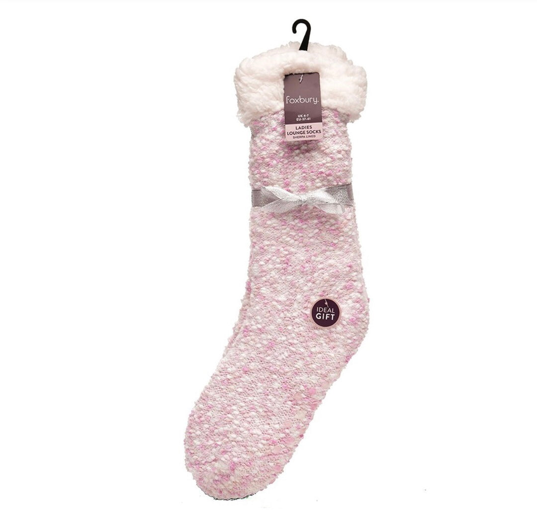 Buy 2 Get 1 pair FREE Ladies Lounge chenelle knit slippers Socks Sherpa Fleece Lined Popcorn,Leopard Texture UK4-7