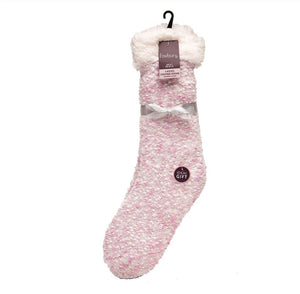 Buy 2 Get 1 pair FREE Ladies Lounge chenelle knit slippers Socks Sherpa Fleece Lined Popcorn,Leopard Texture UK4-7