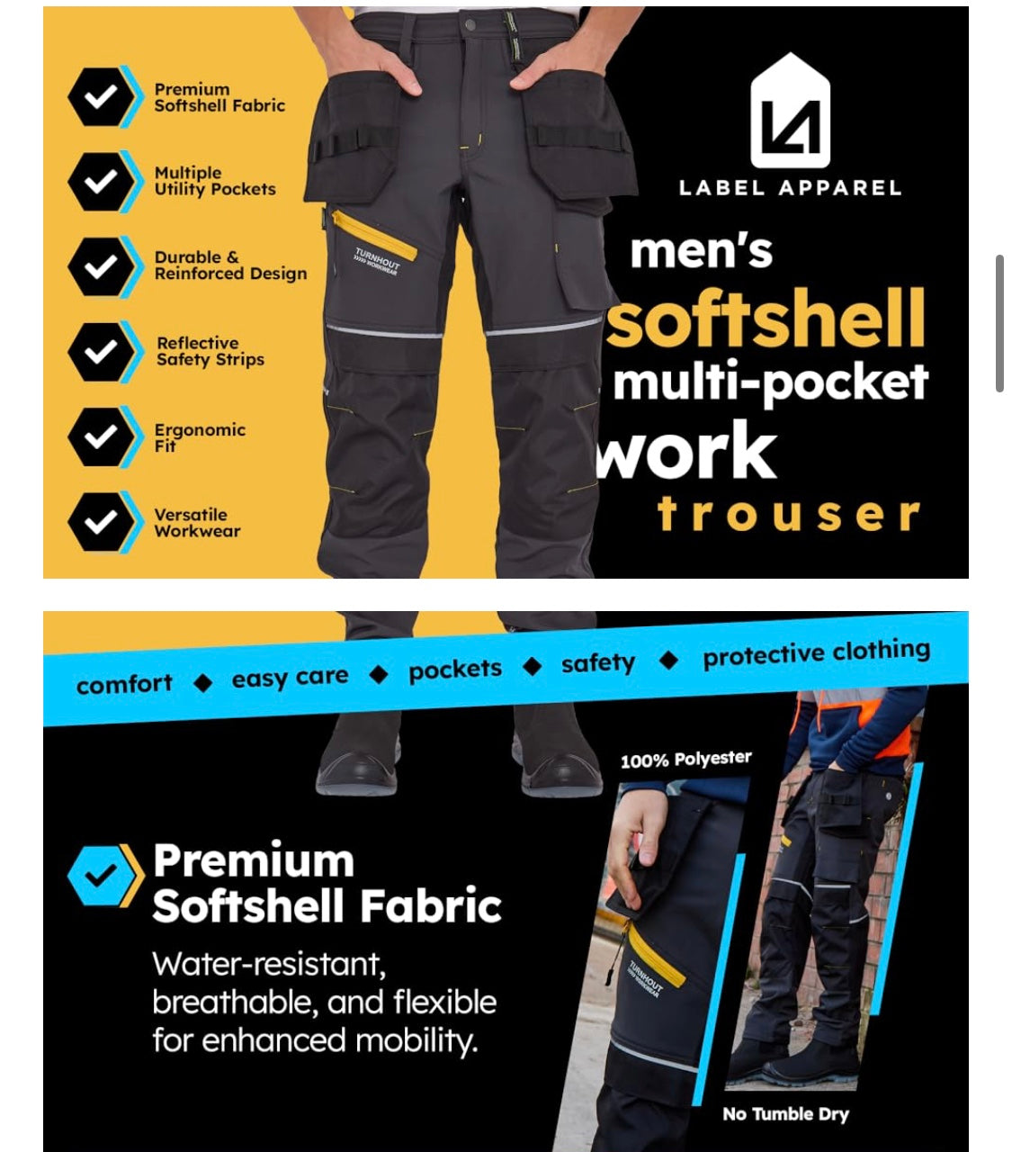 Turnhout Soft Shell Cargo Work Trousers Safety Combat Pants