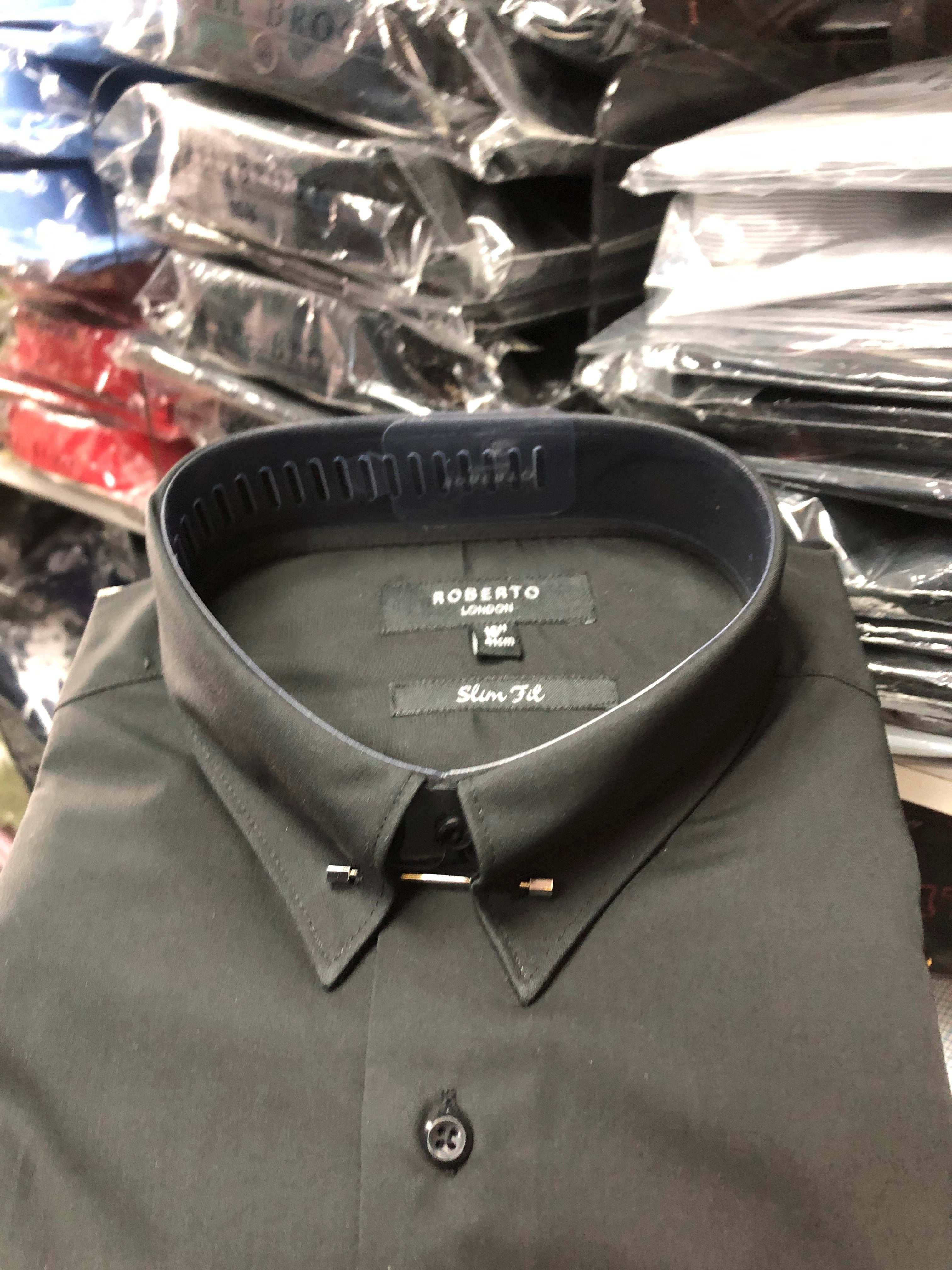 Roberto London Black Pin Collar Shirt