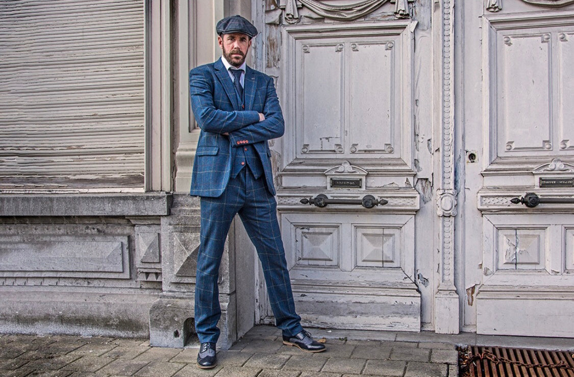 Shelby 4 piece overcheck green wool suit