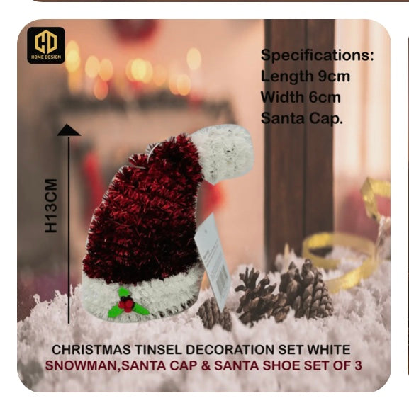 Christmas Tinsel Decoration Set Santa ,White Snowman, Santa Hat & Santa Boot BUY 1 GET 1 FREE