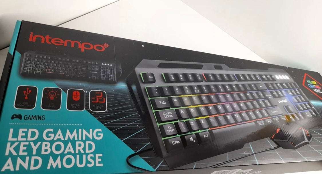 Intempo Gaming Keyboard USB Wired 6D Mouse Set LED Colour Changing Lights Black