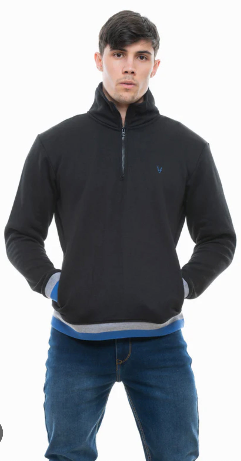 JJ WILLIS Harry 1/4 zip Sweat with Stripe Rib