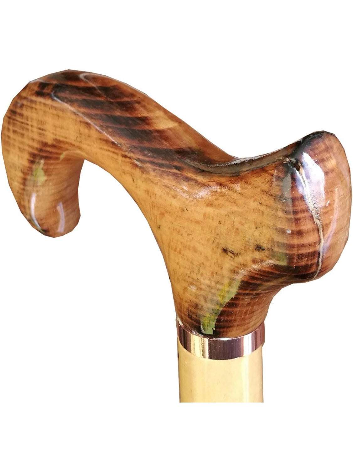 Gents Wooden Scorched Derby Cane with Collar Walking Stick with Natural Wood Stain 94cm (37") Height