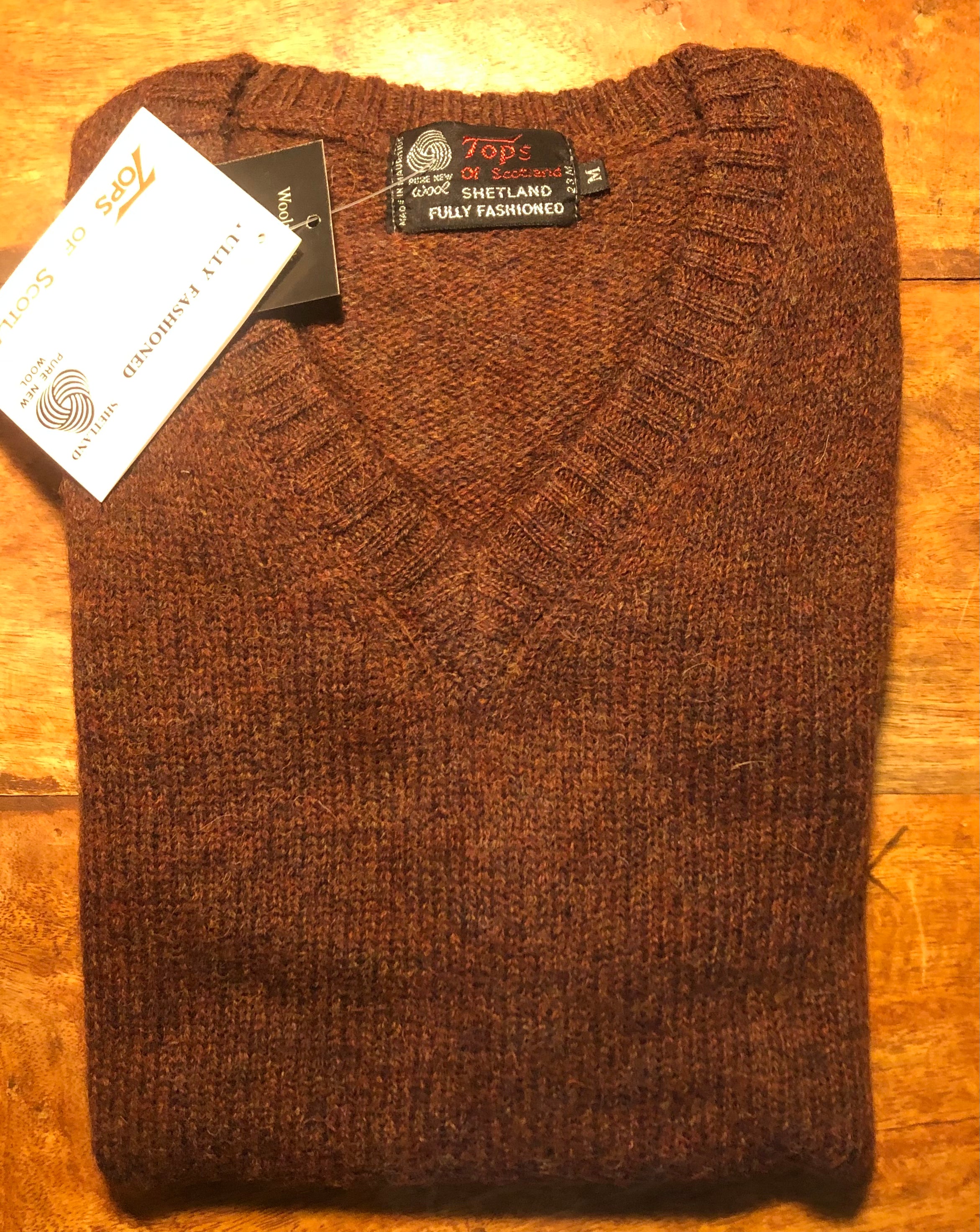 Tops Of Scotland  Shetland Pure New Wool V Neck Jumper