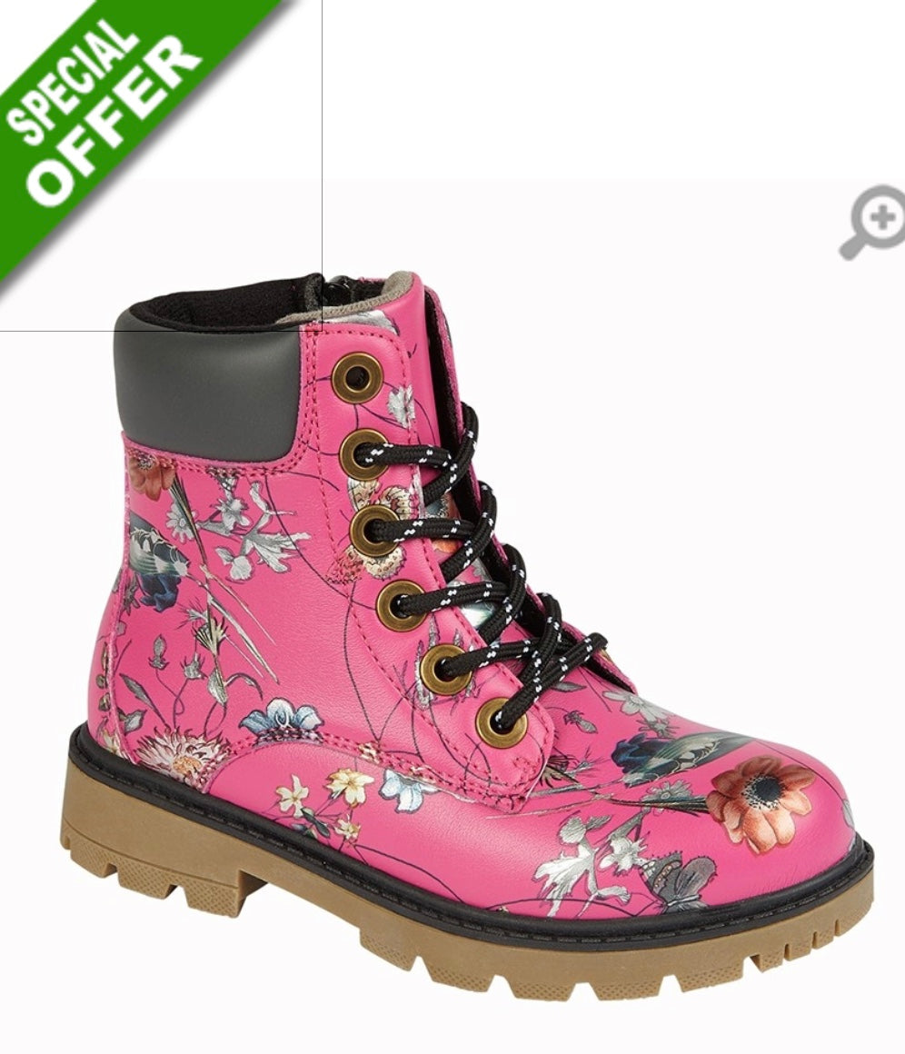 Cipriata SONIA Girls Lace Up MOC DOC Ankle Boot Fuchsia Floral