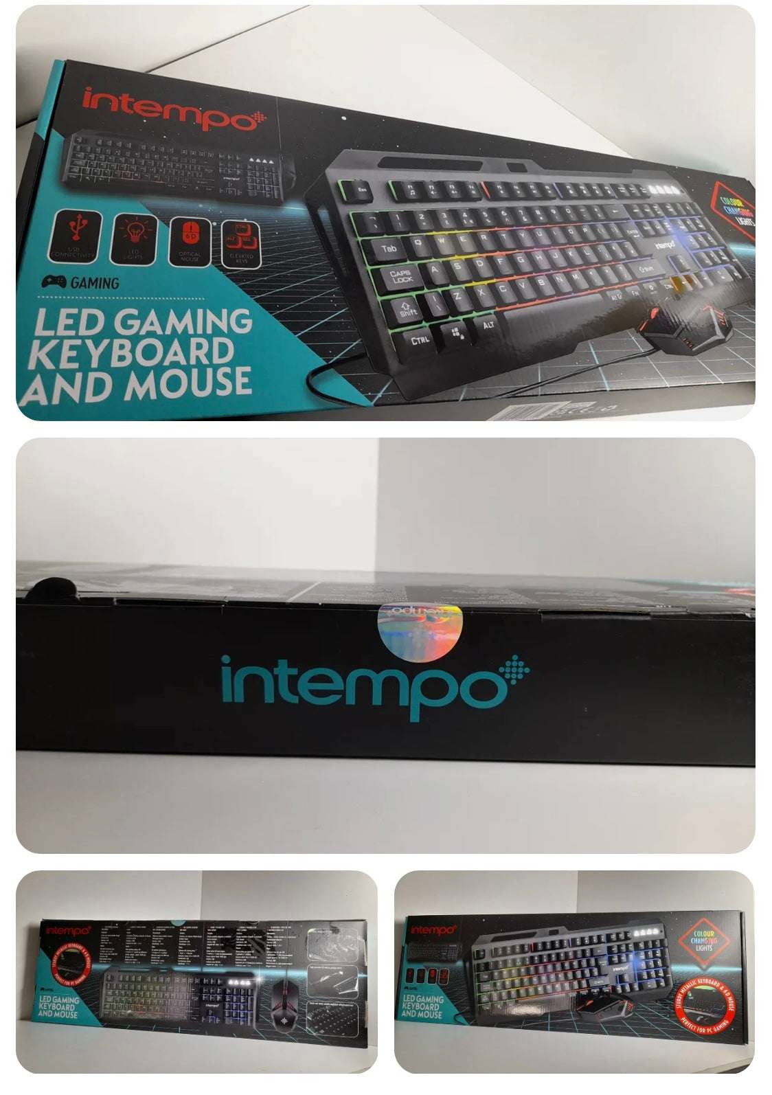 Intempo Gaming Keyboard USB Wired 6D Mouse Set LED Colour Changing Lights Black