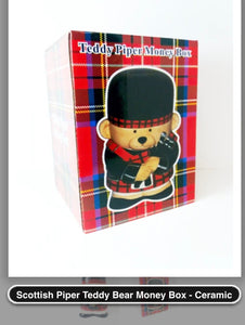 Scottish Piper Teddy Bear Money Box - Ceramic