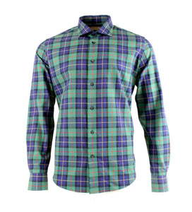 Viyella 80/20 Green & Blue House Check Slim Fit Shirt VM9125-750