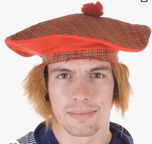 See You Jimmy Tartan Hat with Hair Tam O Shanter Hat Adult Scottish Hat with Ginger Hair