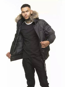 D-Rock Men's Designer Short Parka Fur Trim Hooded Winter Jacket