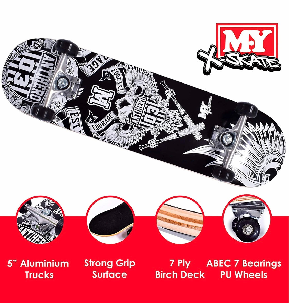 M.Y X-Skate Complete Skateboard 31" Double Kick Beginner Skateboard