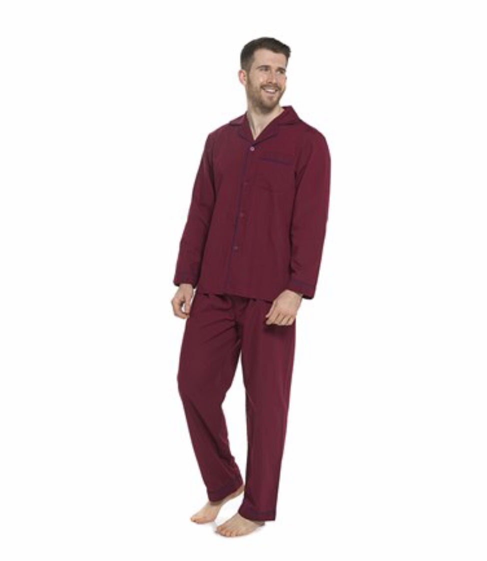 Mens Walter Grange Traditional Button Through Pyjamas W/Contrast Piping