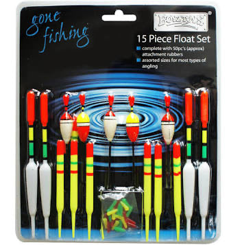 15 PIECE ASSORTED FISHING FLOAT SET & RUBBERS RY186