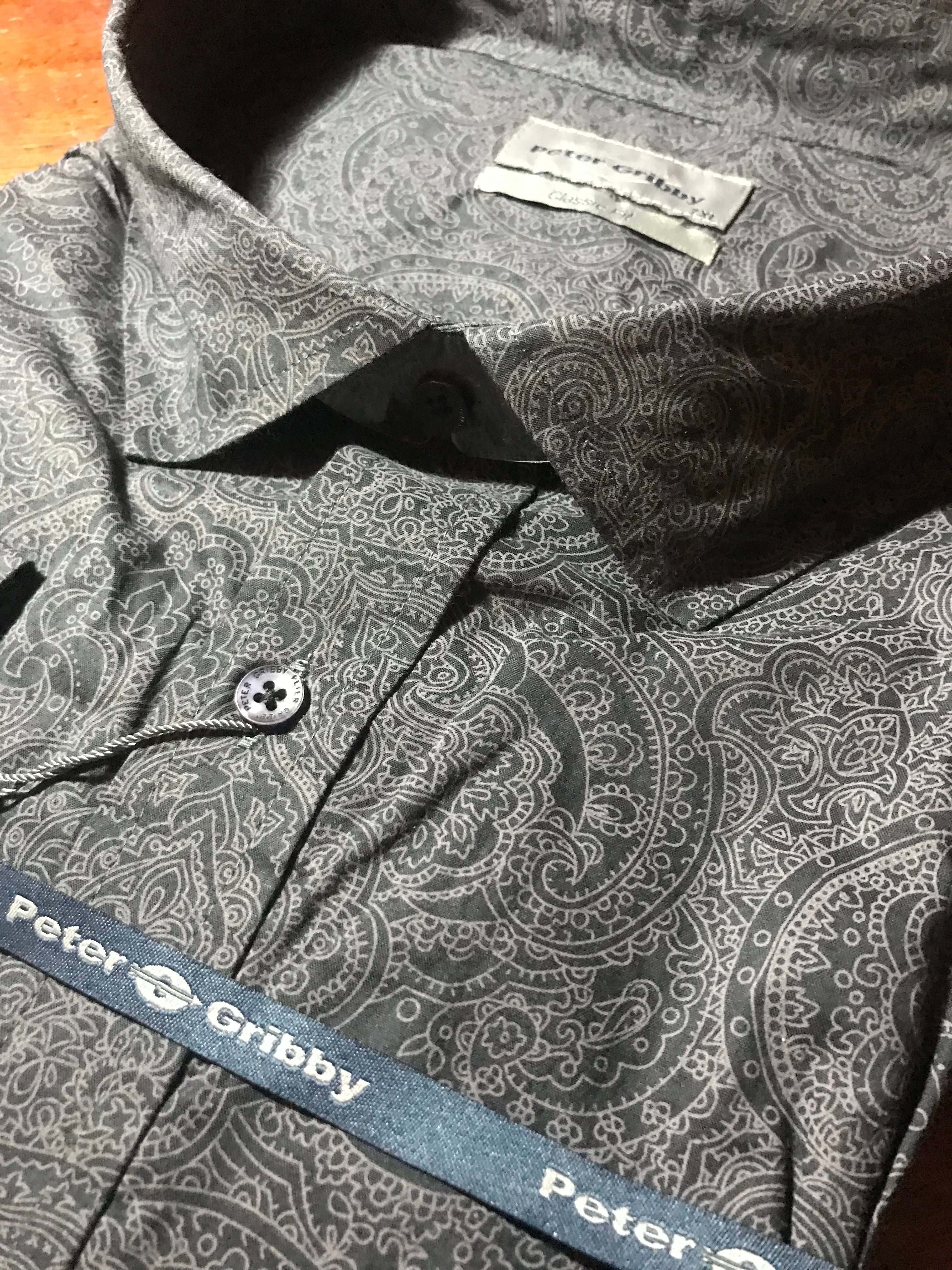 Peter Gribby King-Size Charcoal Paisley Patterned Men's Shirt