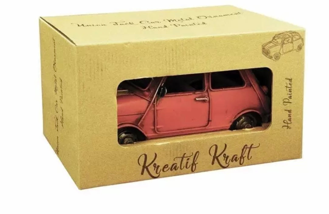 Retro Classic Vintage Transport Red Union Jack Mini Cooper Tin Model
