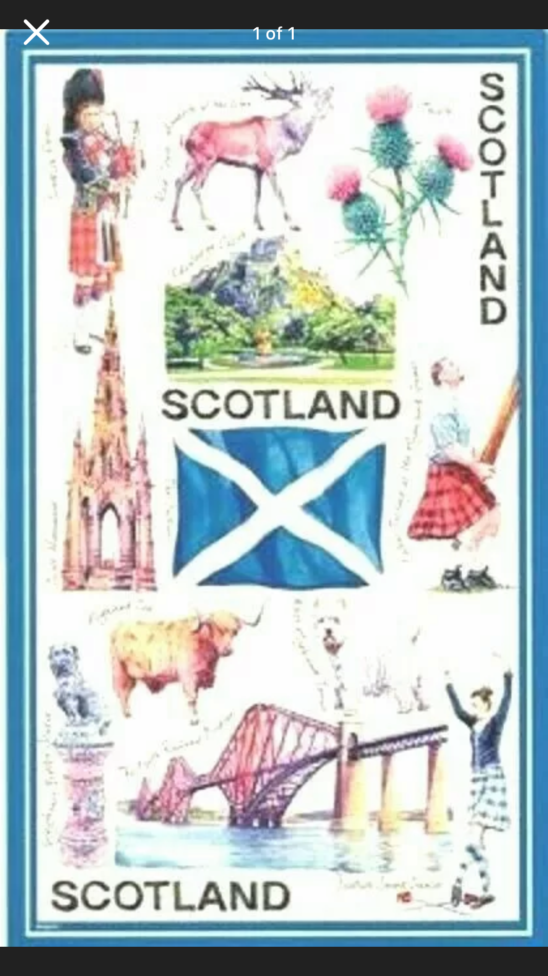 Scottish Tea Towel Souvenir Gift Scotland Saltire Flag Stag Bagpiper Landmarks