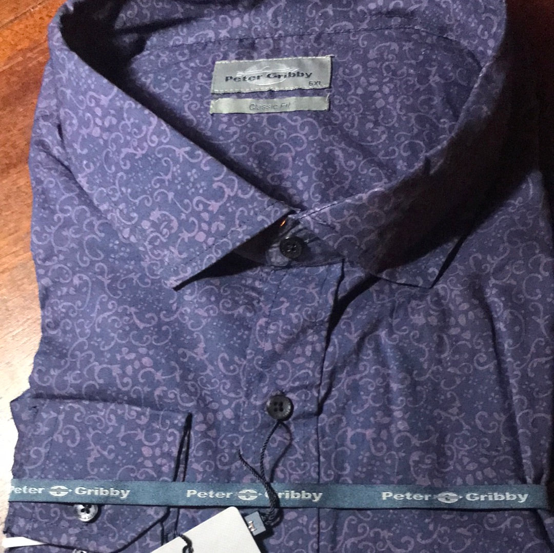 Peter Gribby King-Size Navy / Purple Mosaic Patterned Men's Shirt