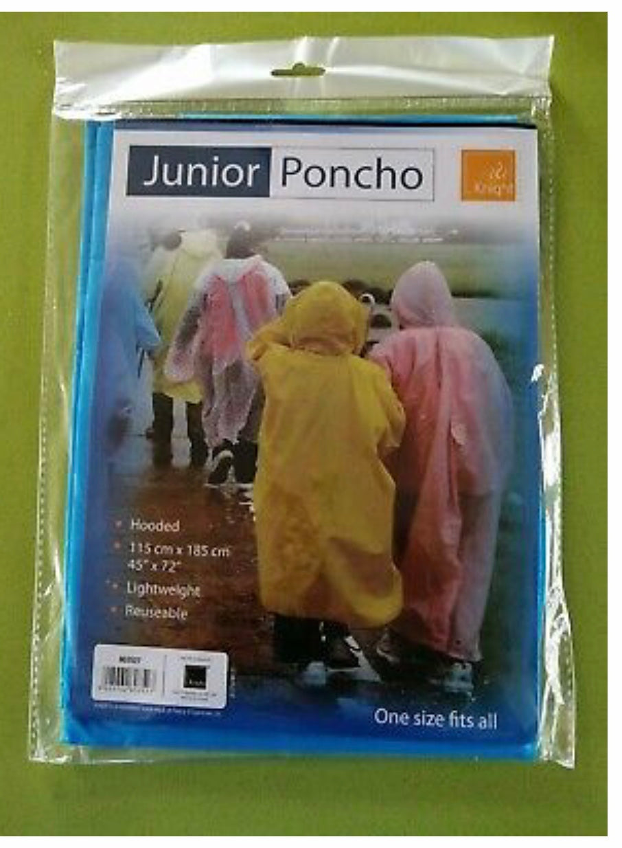 Kids Junior Poncho With Hood Vinyl Waterproof Resistant Travel Reusable ( BLUE)