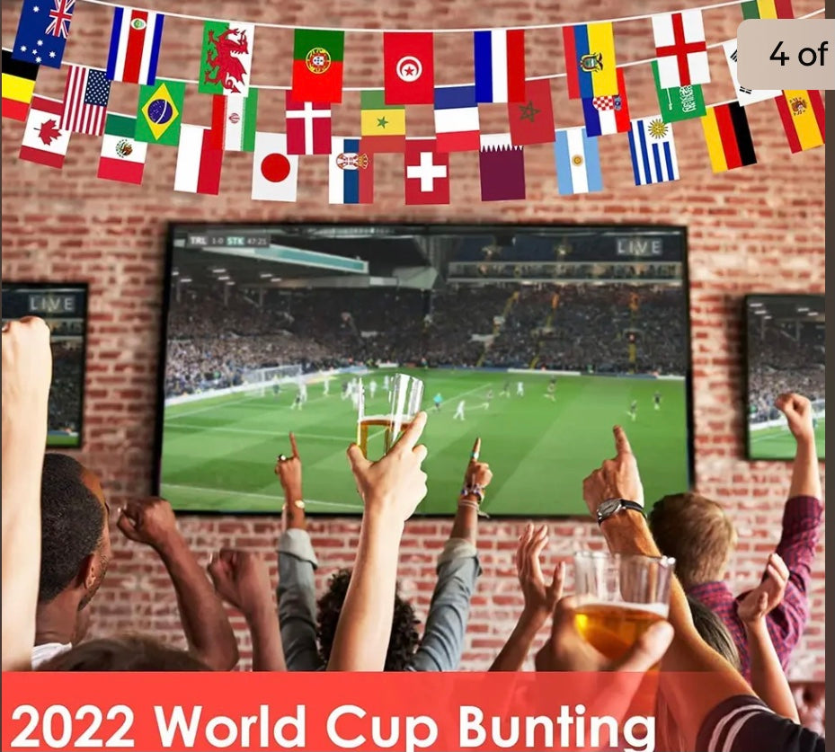 10M FIFA World Cup Bunting Fabric 2022 Qatar 32 Football Teams Flags Banner