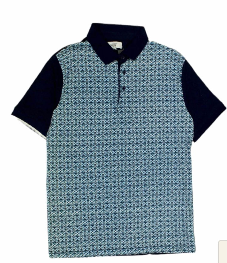 MX Blue Geometric Pattern Polo Shirt