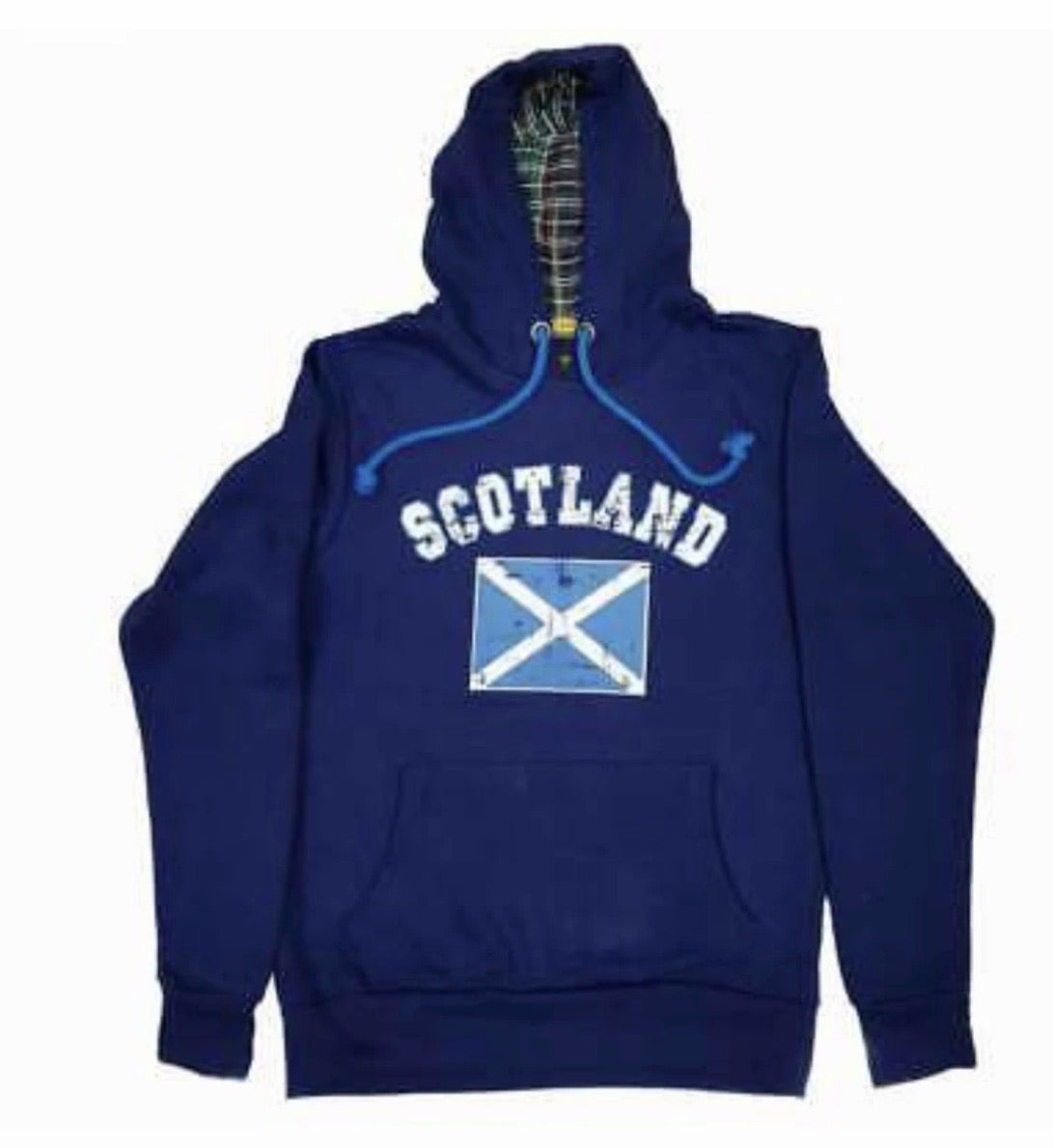 Wallace Of Scotland Navy Blue Saltire Flag Mens Distressed Hoodie